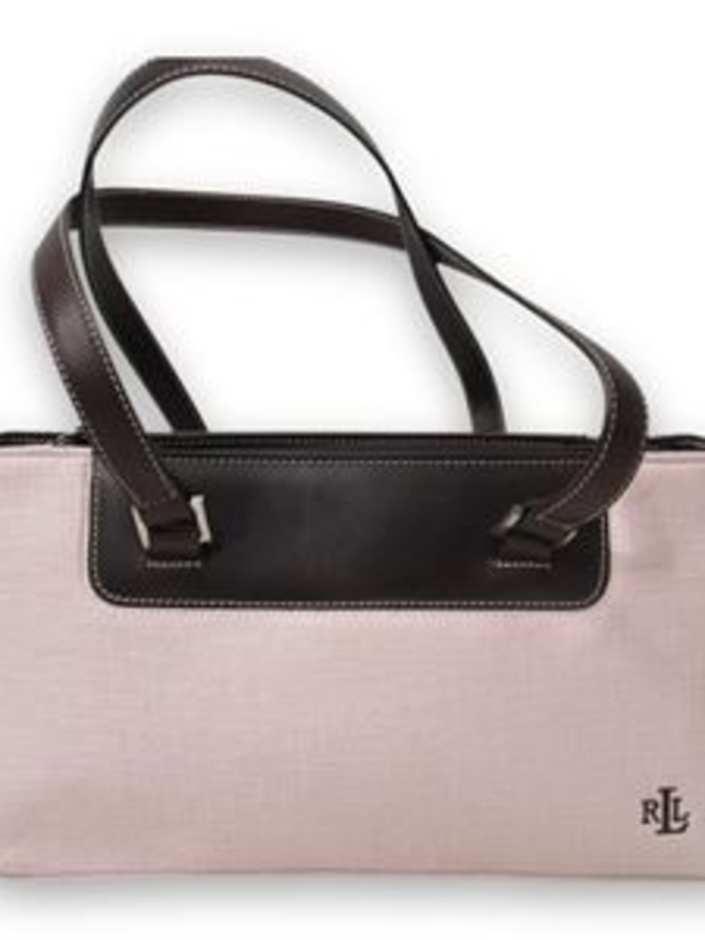 Lauren Ralph Lauren Pink Canvas Tote Handbag with Brown Leather Details